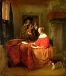Gabriel Metsu - A Woman seated at a Table and a Man tuning a Violin